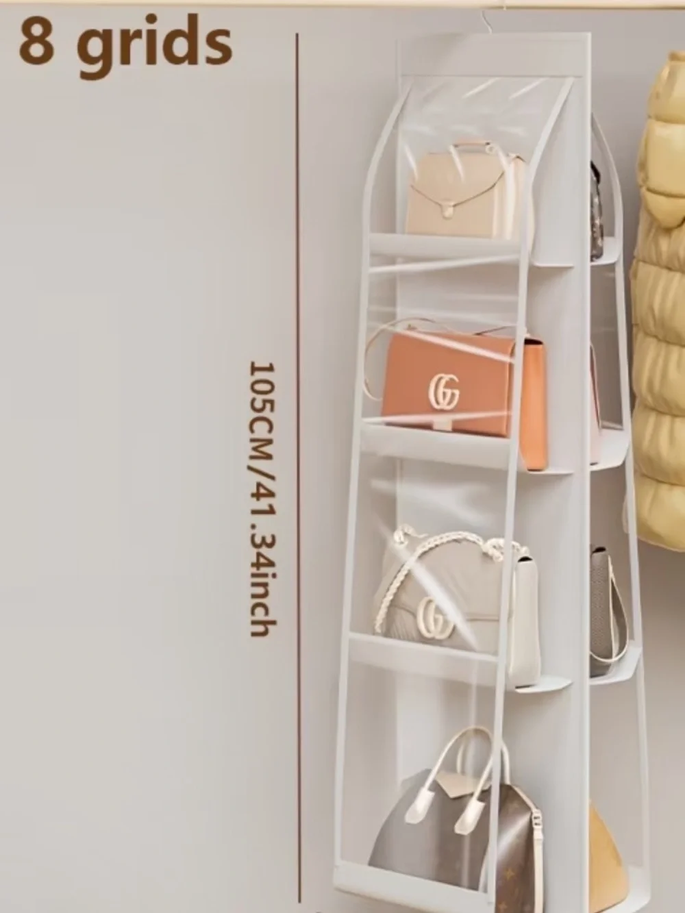New Closet 8-Grid Hanging Handbag Organizer - White